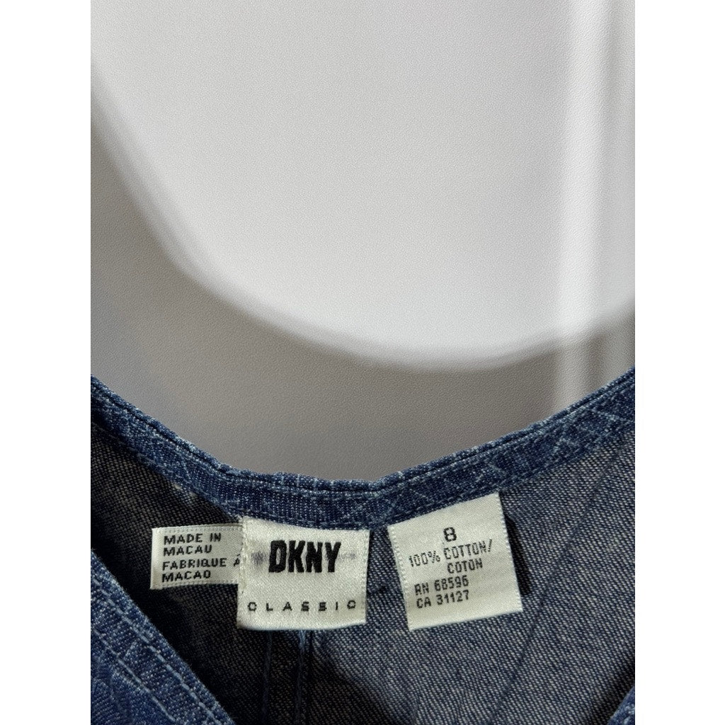 DKNY CLASSIC Women's Blue Printed Side-Zip Scoop-Neck Mini Tank Dress SZ 8