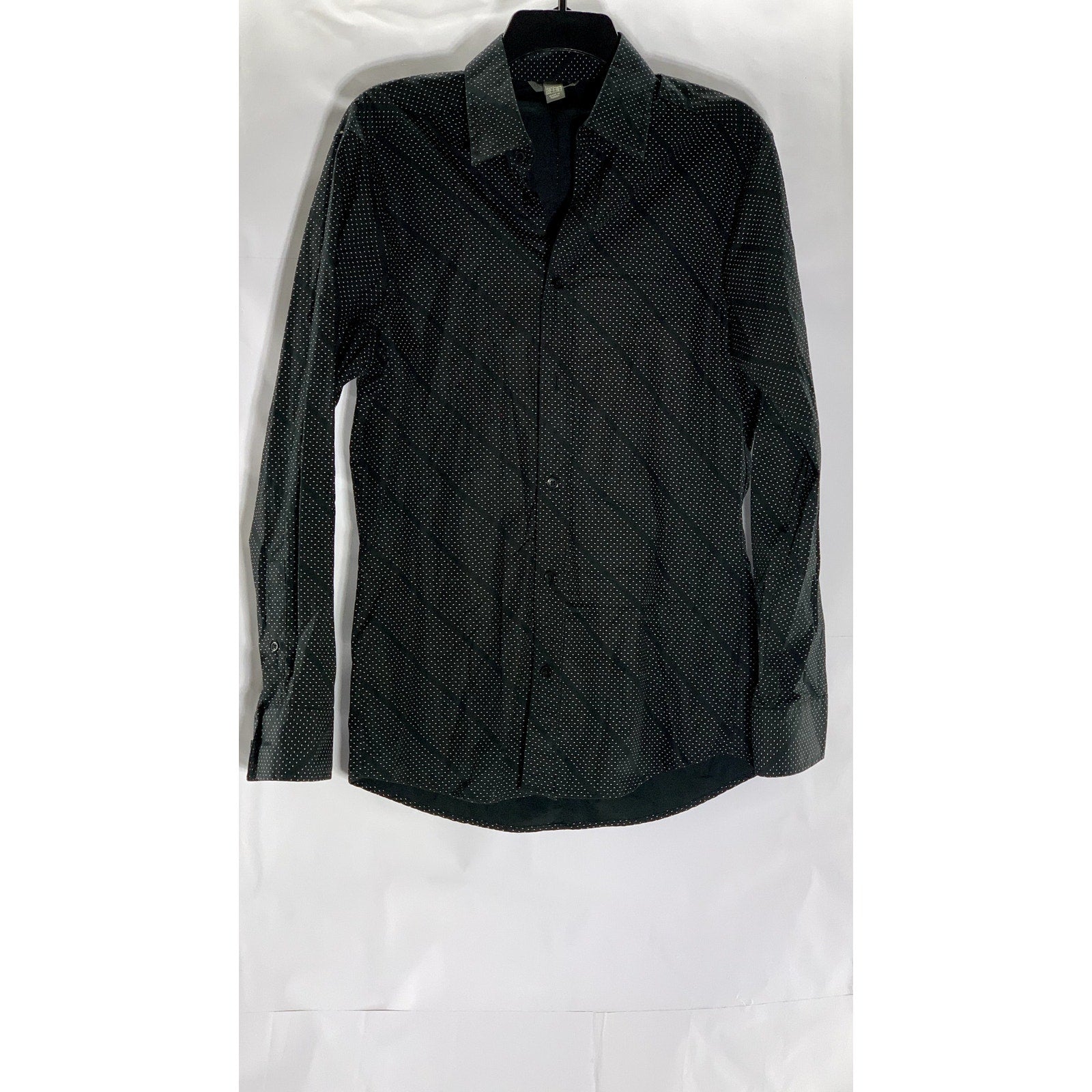 H&M Men's Black Micro Dot Striped Regular-Fit Button-Up Long Sleeve Shirt SZ S