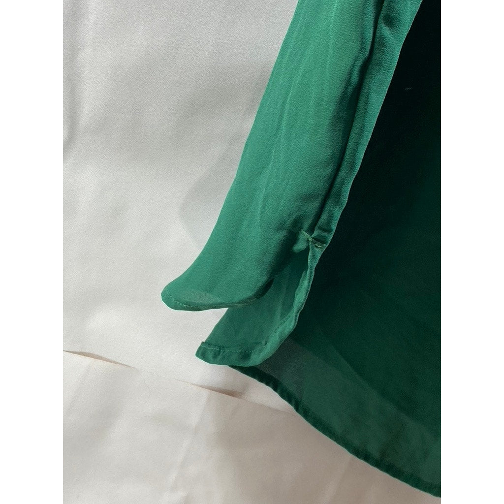H&M Women's Forest Green V-Neck Semi-Sheer Round-Hem Mini Dress SZ 2