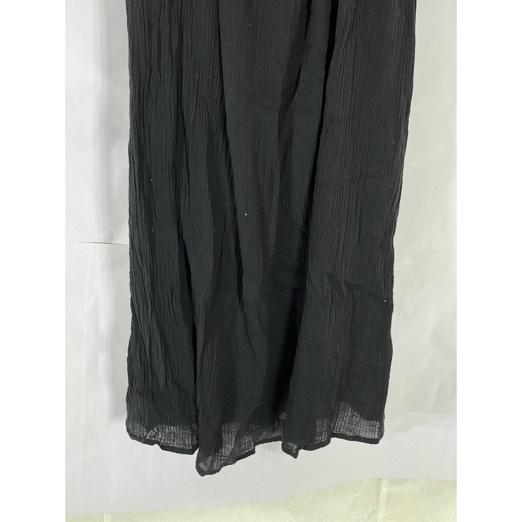 BLUE BLUSH Women's Black Ruffle Smocked Short Elbow Sleeve Midi Dress SZ M