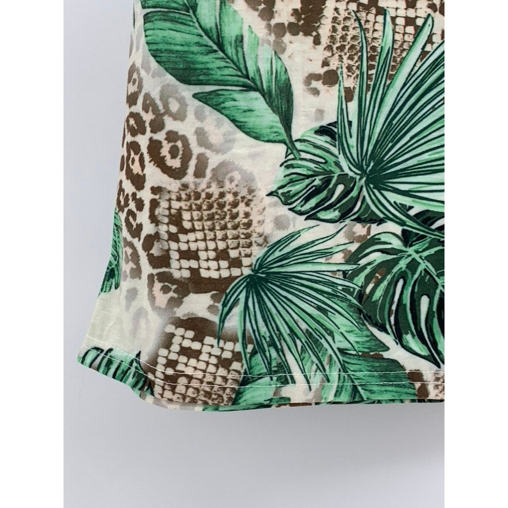 UNBRANDED Women's White-Green Tropical Print 2-Pc Skirt Tank Set SZ L/XL
