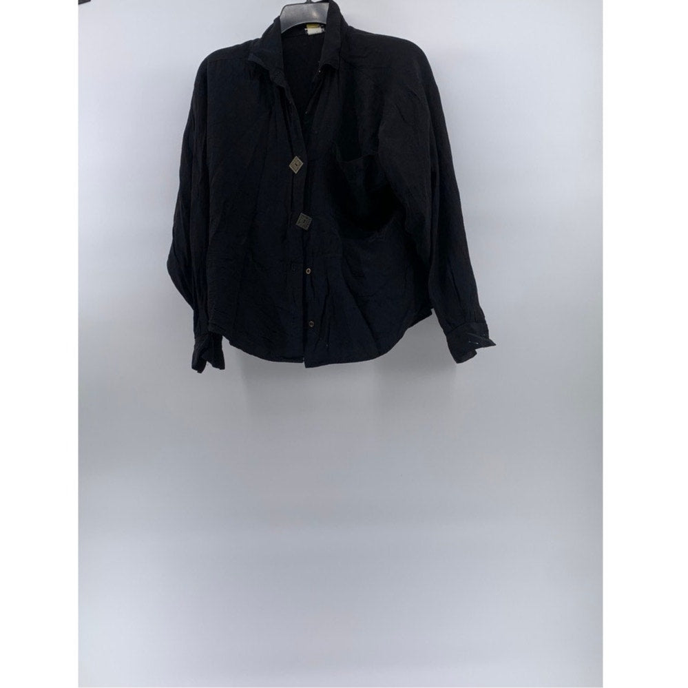 ARDMORE Women's Vintage Black Solid Button-Up Long Sleeve Top SZ M