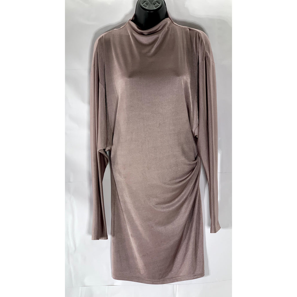 ZARA Women’s Pink Silk Mock-Neck Long Sleeve Side-Ruched Mini Dress SZ S