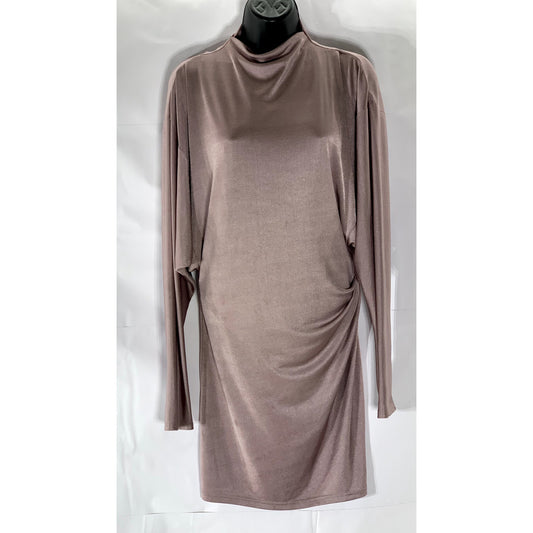 ZARA Women’s Pink Silk Mock-Neck Long Sleeve Side-Ruched Mini Dress SZ S