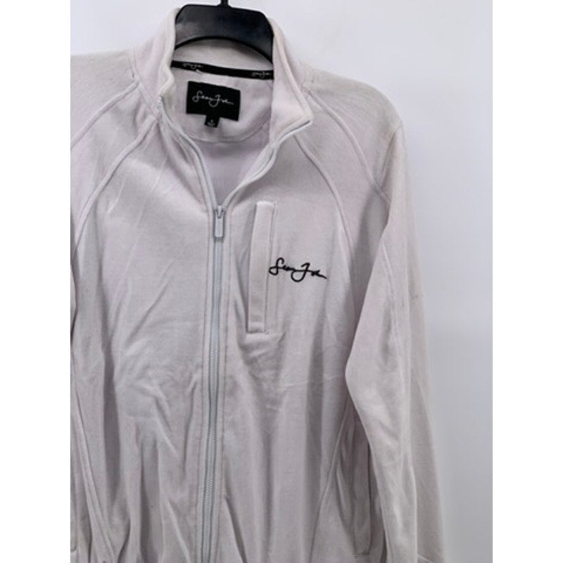 SEAN JOHN Men’s White Velour Embroidered Logo Full-Zip Track Jacket SZ S