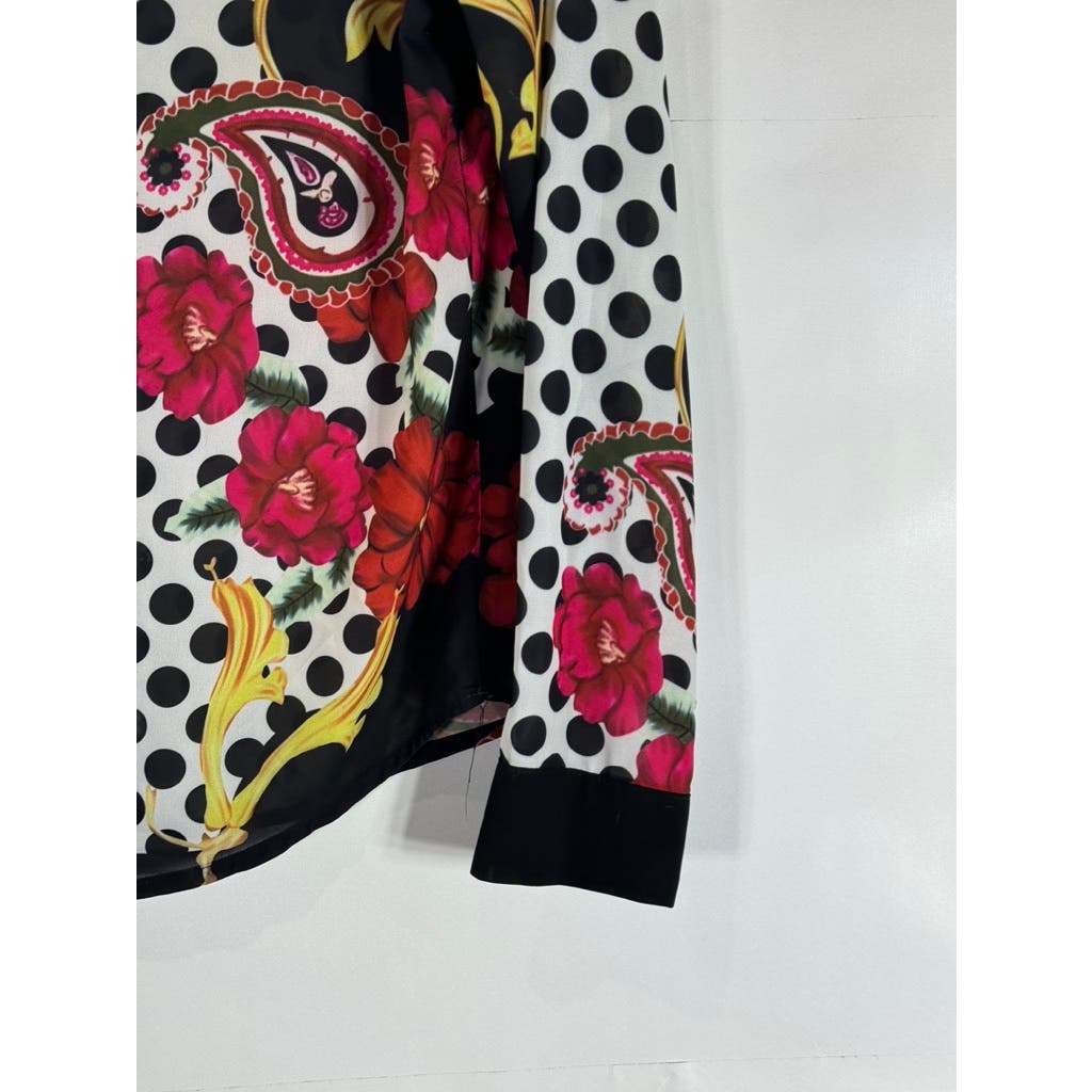 BEULAH STYLE Women's Foral Polka Dot Baroque Long Sleeve Blouse SZ S