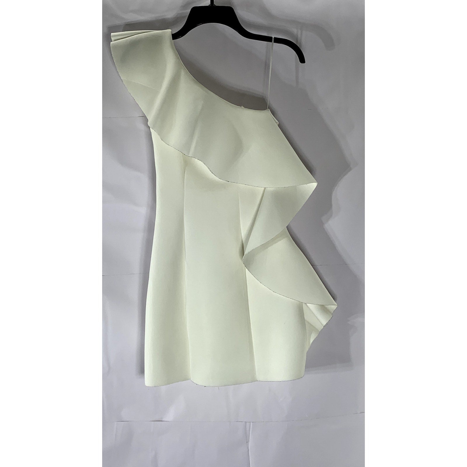 ASOS Women's White Solid One-Shoulder Ruffle A-Line Mini Dress SZ 0