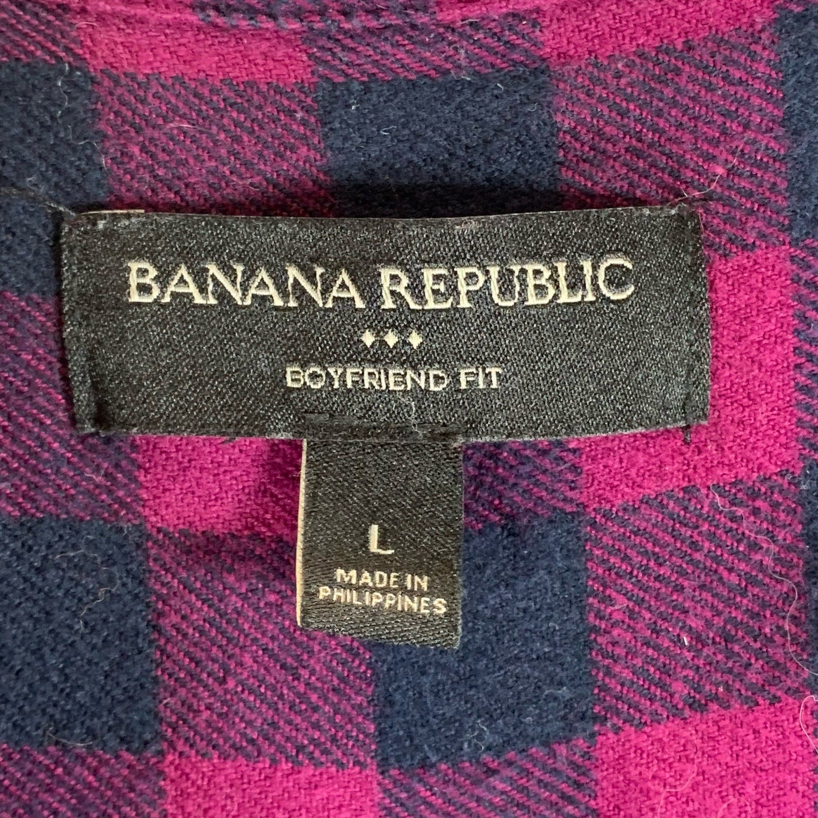 BANANA REPUBLIC Women's Wine/Navy Plaid Boyfriend-Fit Heavy Flannel Shirt SZ L