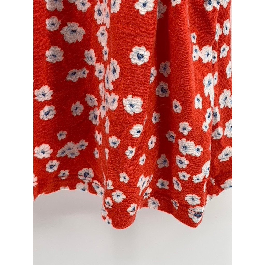 BANANA REPUBLIC Women's Red-White Cotton-Blend Floral Flutter Sleeve Top XZ XL