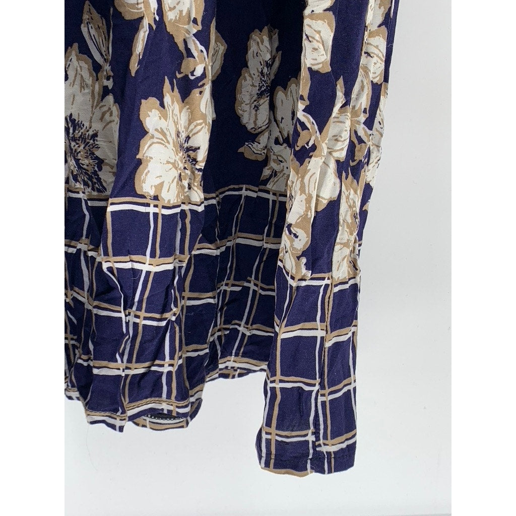 UNBRANDED Women's Blue Beige Printed Crochet Knit V-neck Maxi Dress SZ S