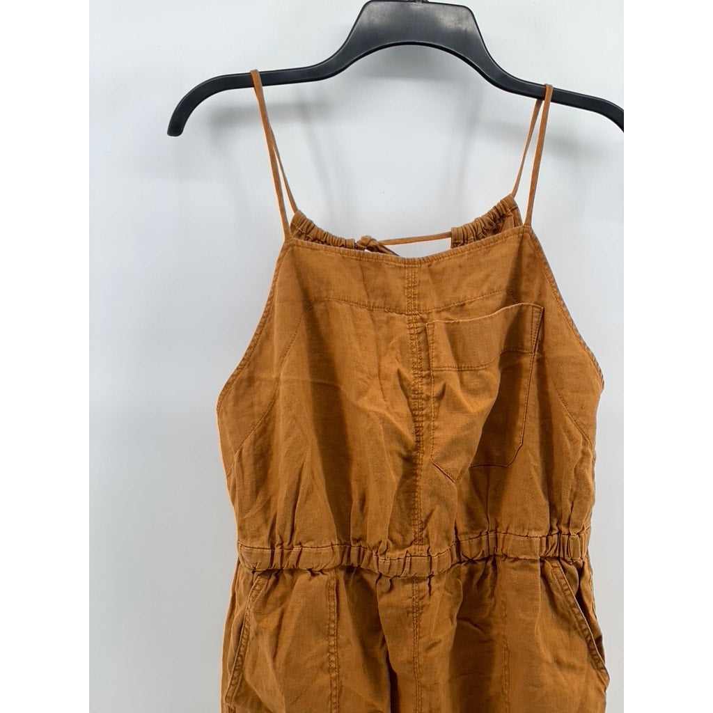 EVERLANE Women's Brown Linen Shoestring Apron Open-Back Jumpsuit SZ S