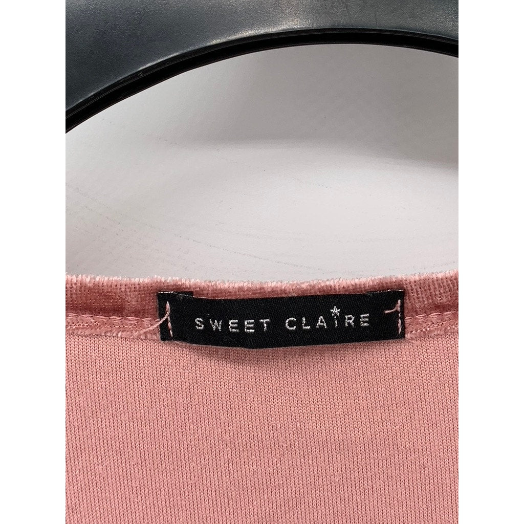 SWEET CLAIRE Women's Pink Velvet Ruffle Top SZ M