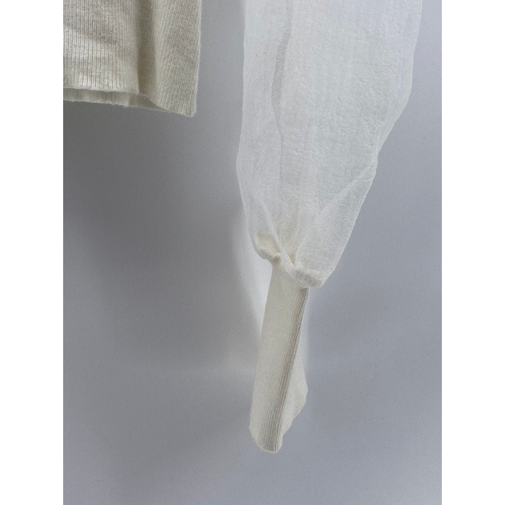 IDEM DITTO Women's White Crewneck Sheer Long Puff Sleeve Cropped Top SZ L