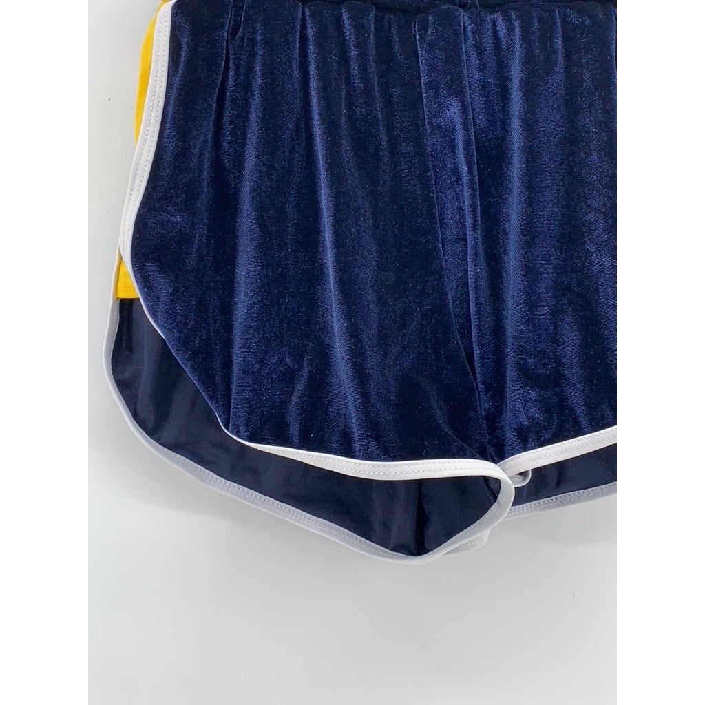 UNBRANDED Women's Blue-Yellow Striped Velvet Shorts SZ M