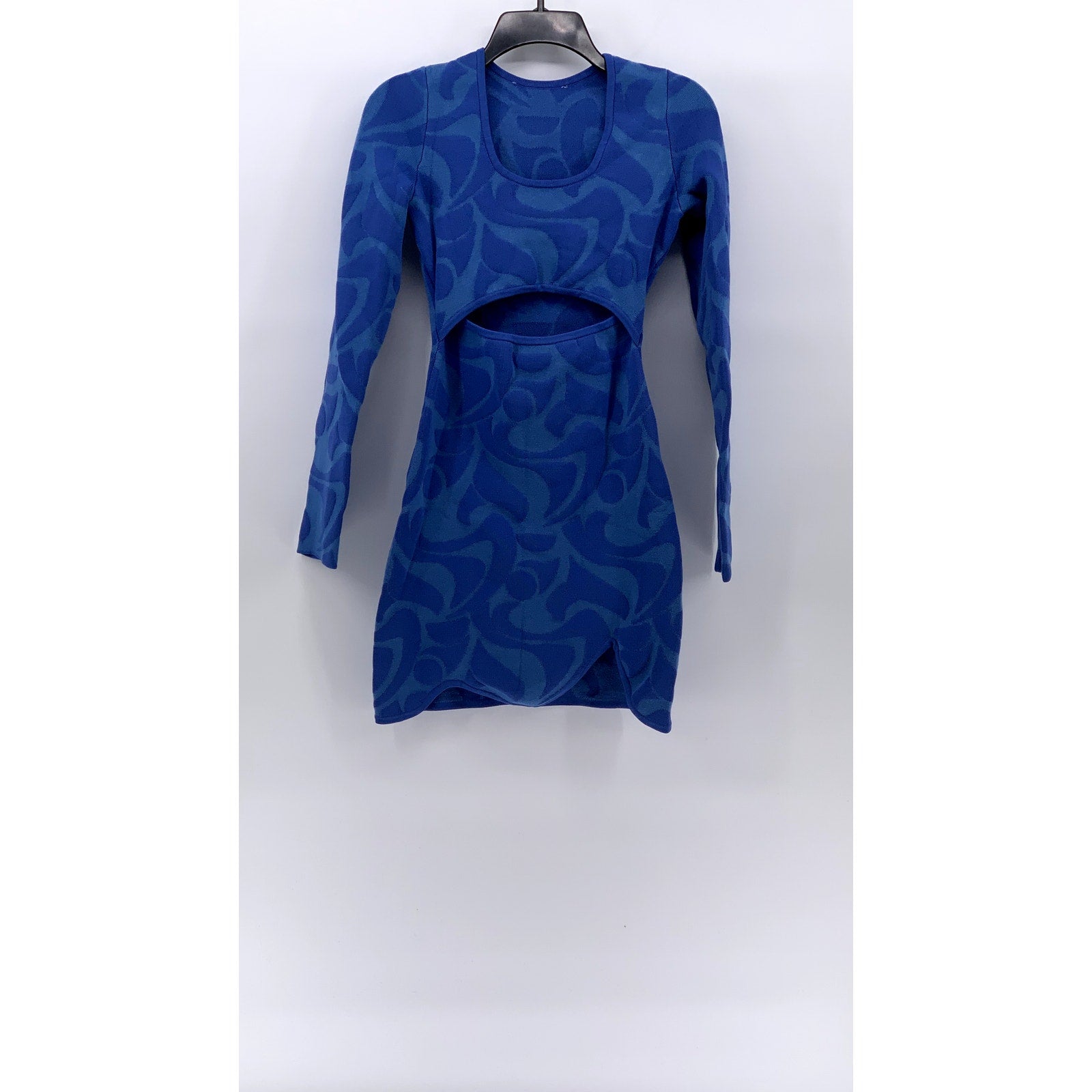 THE WOLF GANG Women's Blue Swirl Print Scoop-Neck Cutout Bodycon Mini Dress SZXS