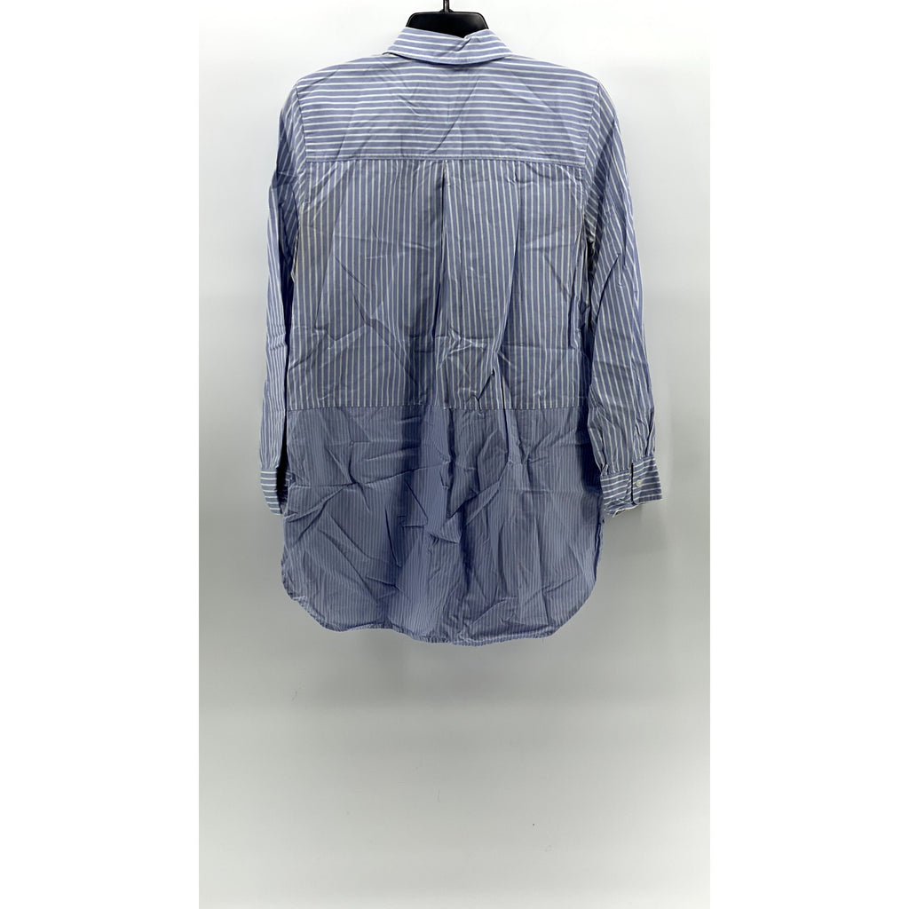 MADEWELL Women's Blue-White Striped Button-Up Boyfriend Tunic Top SZ M