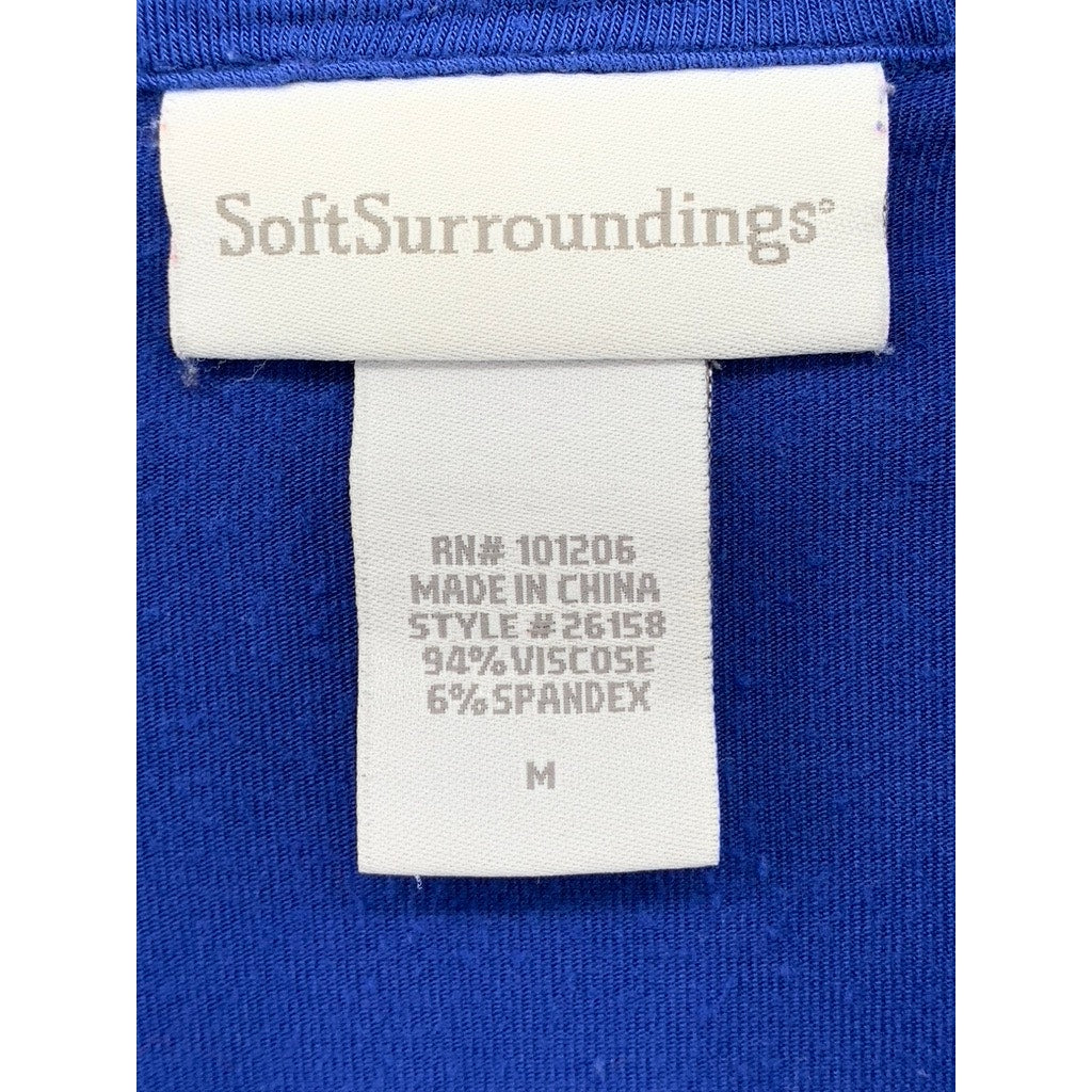 SOFT SURROUNDINGS Women's Royal Blue Pleated Long Sleeve Buttonp-Up Top SZ M