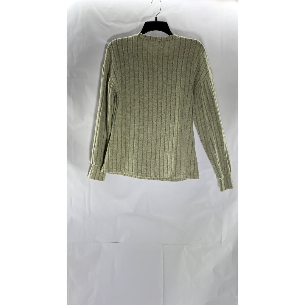 B Women's Beige Ribbed Crewneck Long Sleeve Top SZ S
