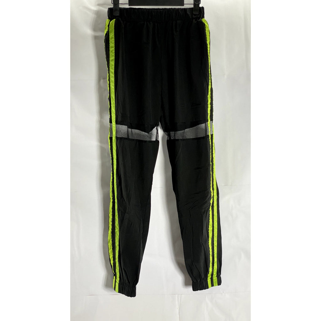 SHEIN Women's Black/Neon Green Double Striped Mesh Knee Pull-On Joggers SZ XS