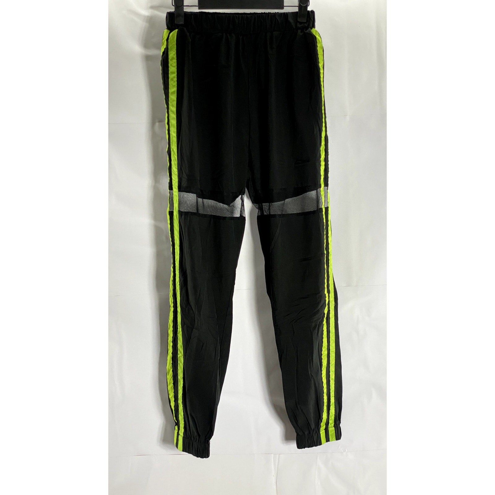 SHEIN Women's Black/Neon Green Double Striped Mesh Knee Pull-On Joggers SZ XS