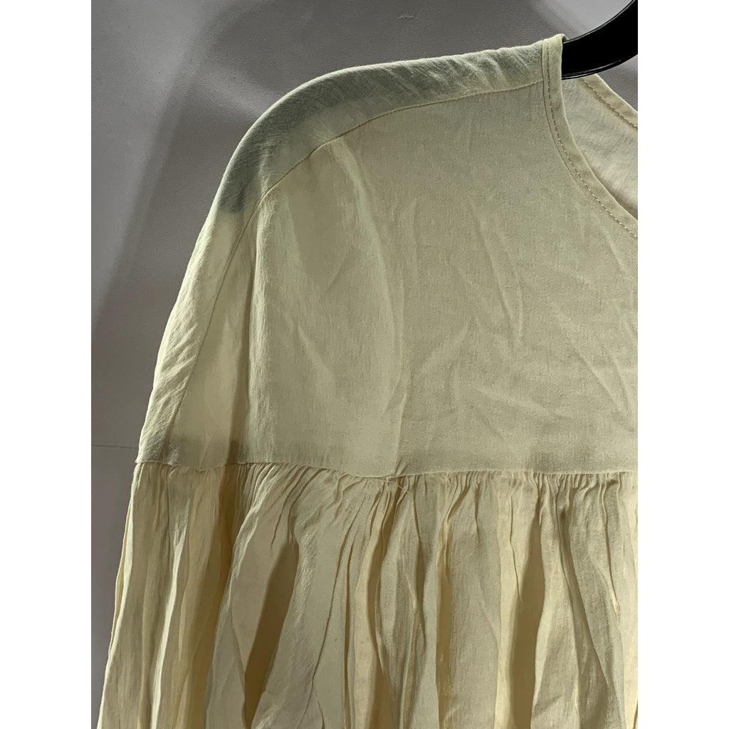 H&M Women's Beige Crewneck Long Tie Sleeve Back Keyhole Top SZ M