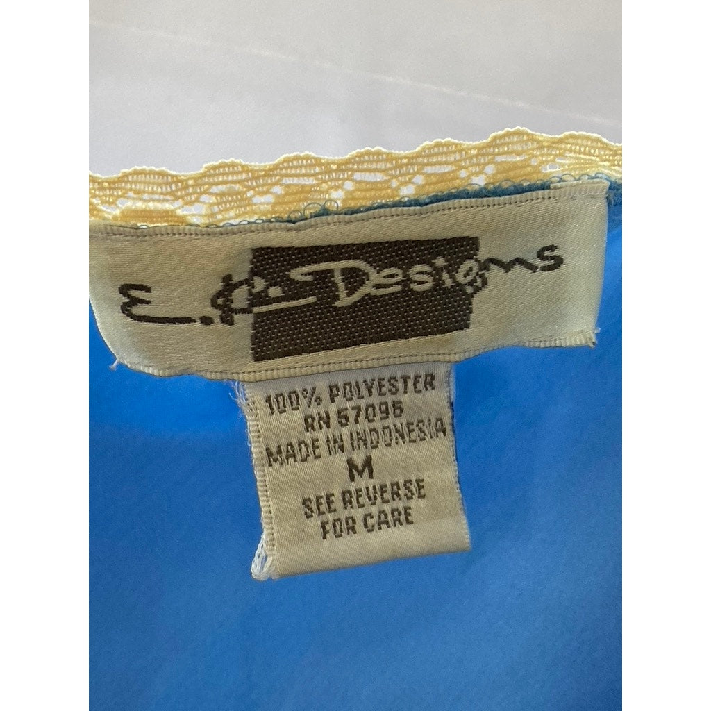 E.K. DESIGNS Women's Light Blue-Beige Satin Lace-Trim Adjustable Cami Top SZ M