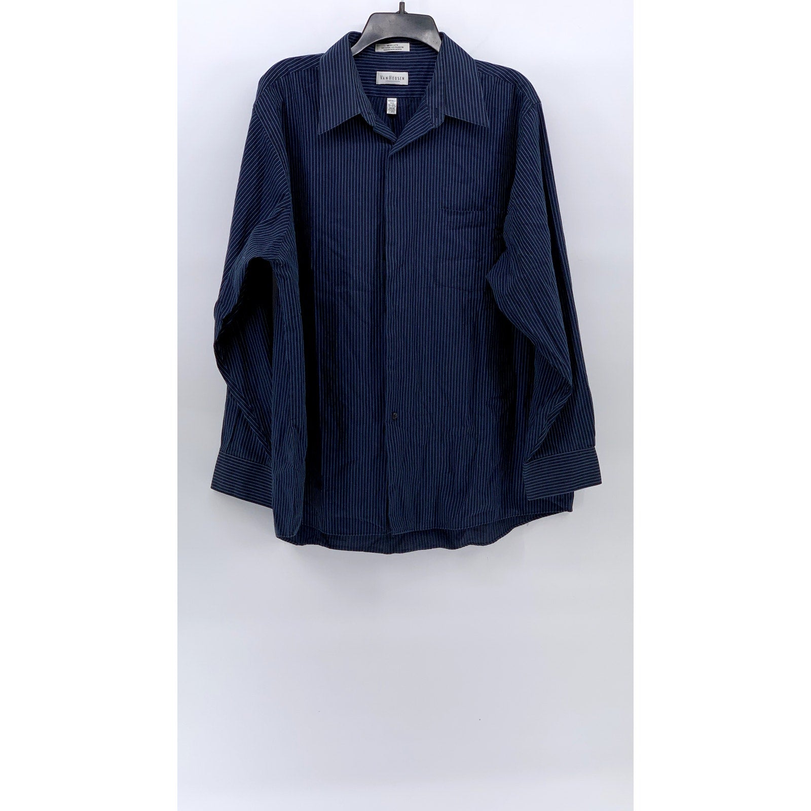 VAN HEUSEN Men's Blue Striped Button-Up Long Sleeve Regular-Fit Shirt SZ XL