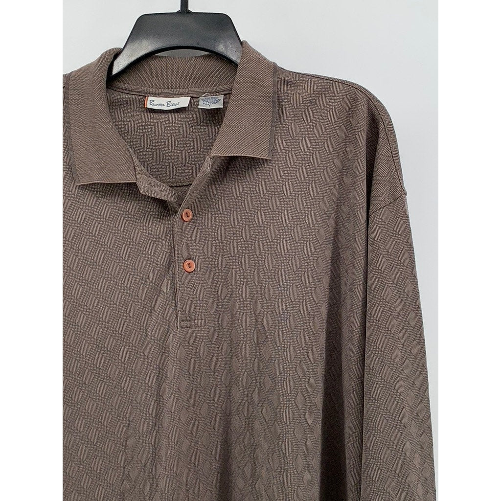 BURMA BIBAS Men's Biege Textured Long Sleeve Polo Shirt SZ L