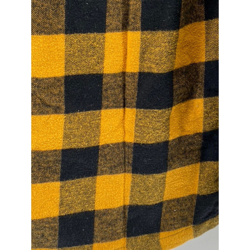 BERSKHA Men's Black-Yellow Plaid Regular-Fit Button-Up Long Sleeve Shirt SZ M