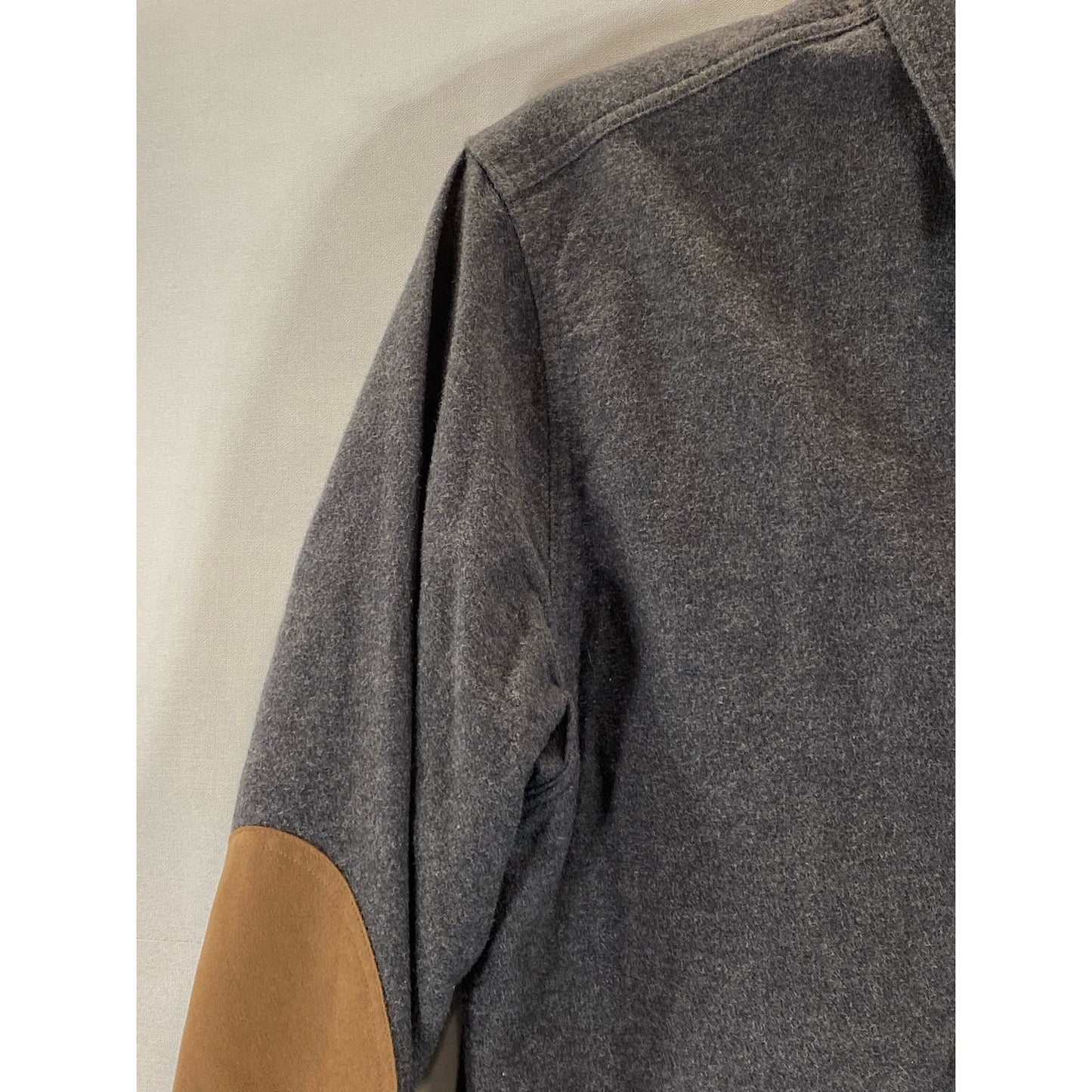 J. CREW Men's Charcoal Faux-Leather Elbow-Patch Button-Up Long Sleeve Shirt SZXS