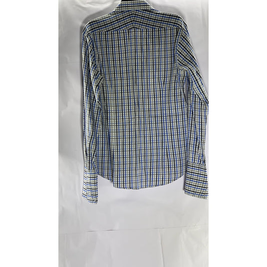 DALVEY Men's Blue-Black Gingham Slim-Fit Button-Up Long Sleeve Shirt SZ 16(M)