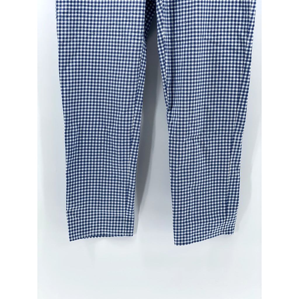 LULUS Women's Blue-White Gingham High-Rise Straight Leg Casual Pants SZ M
