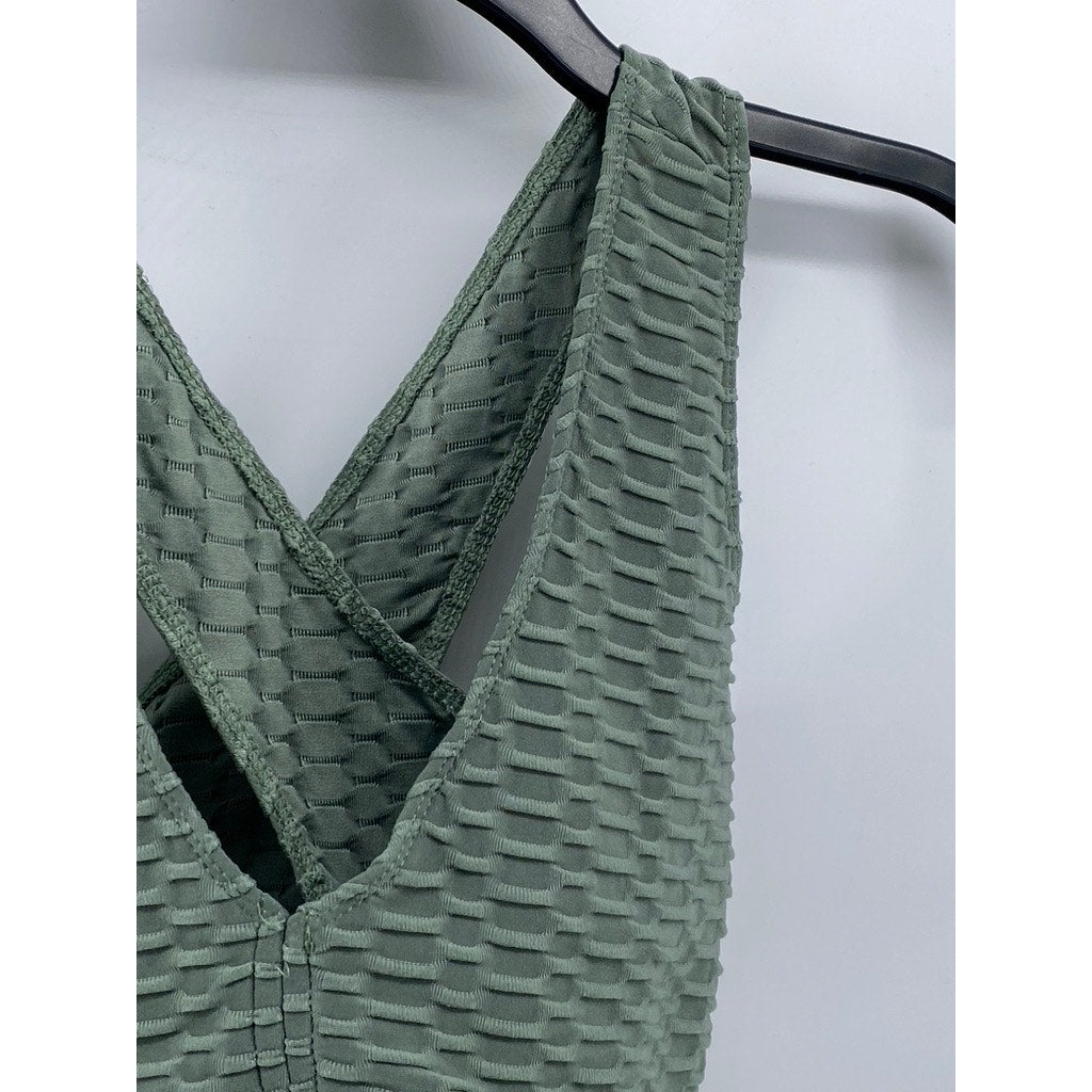 FOREVER 21 Women’s Green Honeycomb Textured V-Neck Cross Back Bralette SZ S