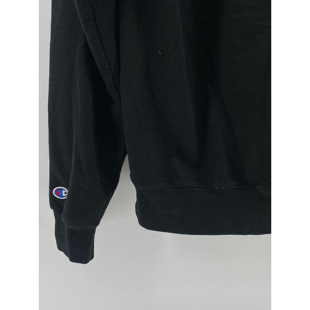 CHAMPION Men's Black Graphic Zip-Up Hooded Long Sleeve Sweater SZ M