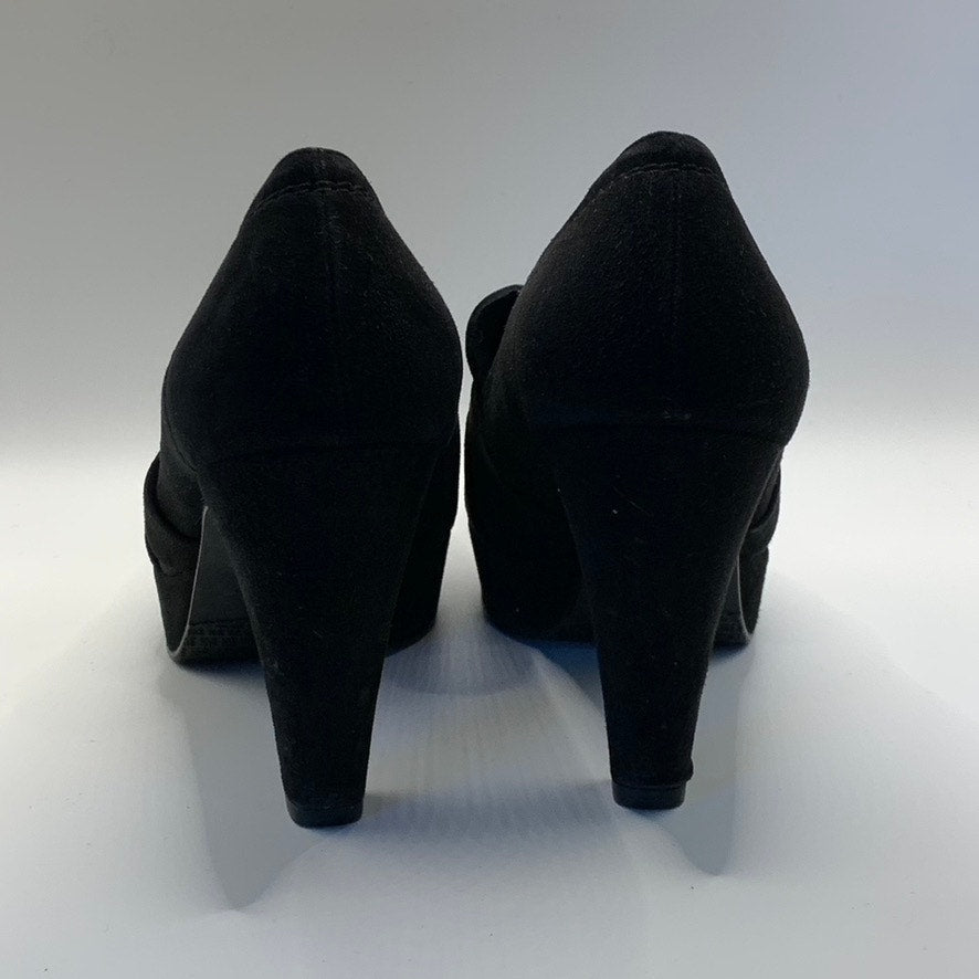 STUART WEITZMAN Women's Black Suede Criss-Cross Round-Toe Pumps SZ 6.5