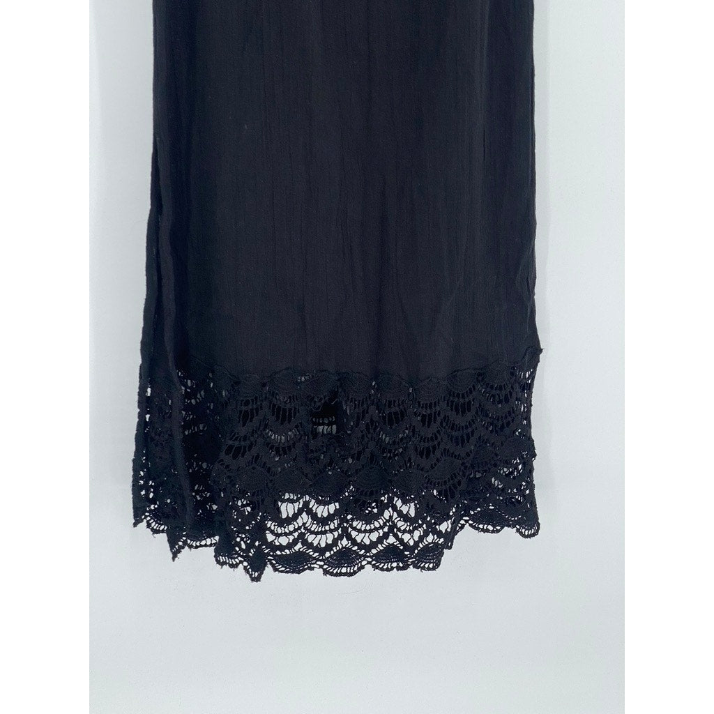 URBAN OUTFITTERS Women's Black Semi-Sheer Crochet-Trim V-Neck Maxi Dress SZ S
