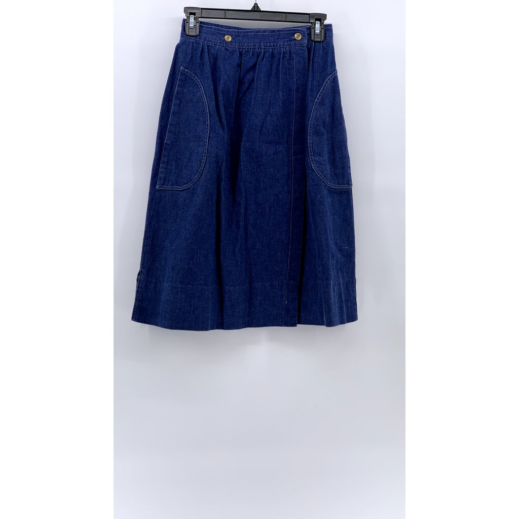 MADISON Women's Vintage 70's Blue Wrap Style A-Line Midi Skirt SZ 10