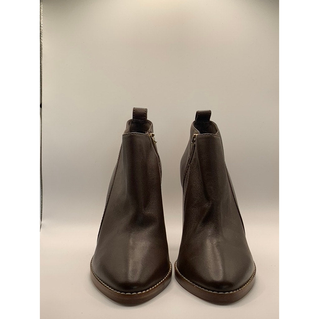 MAX MARA Women's Brown Leather Danubio Pointed-Toe Side-Zip Booties SZ 40(US10)