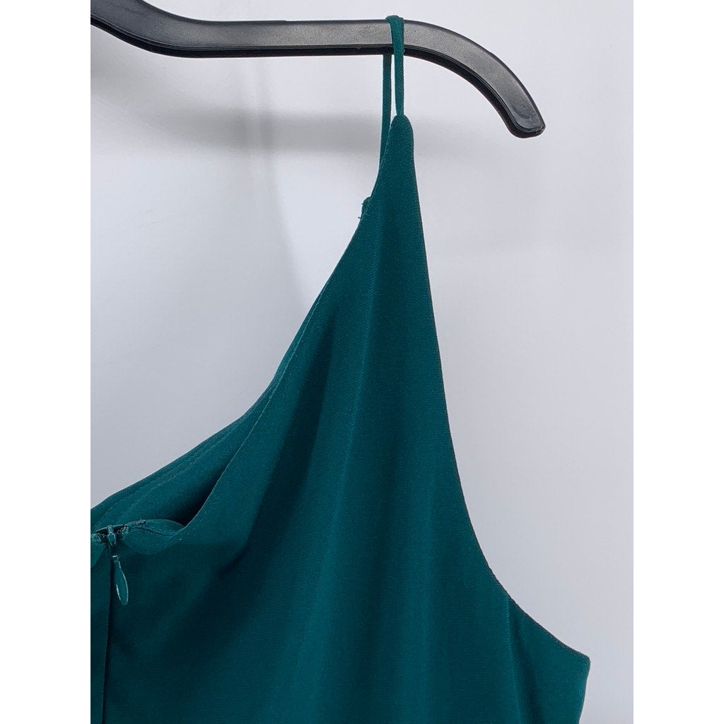 XSCAPE Women's Green Lucy Long Scuba Crepe One Shoulder Dress SZ 16