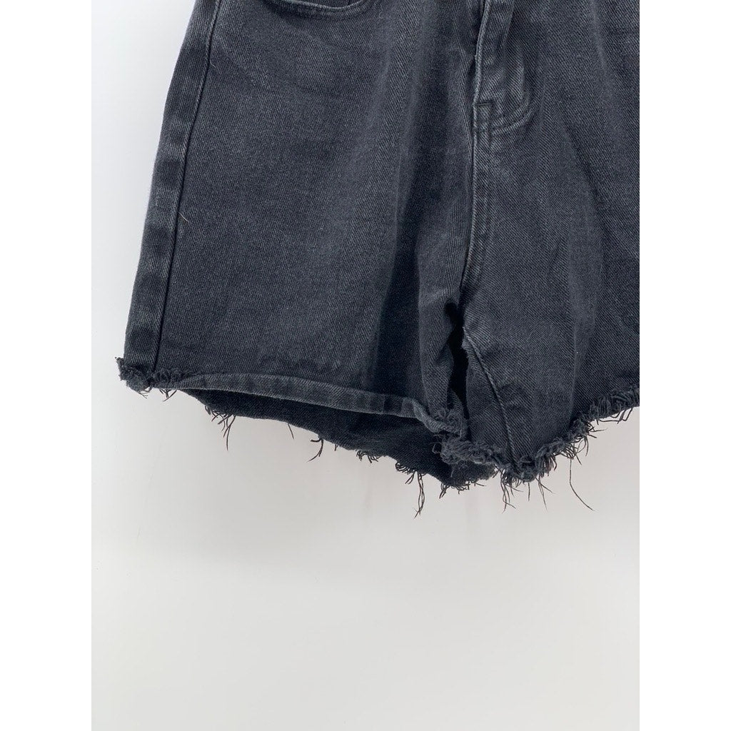 OAK+FORT Women's Black Frayed Denim High-Rise Shorts SZ S