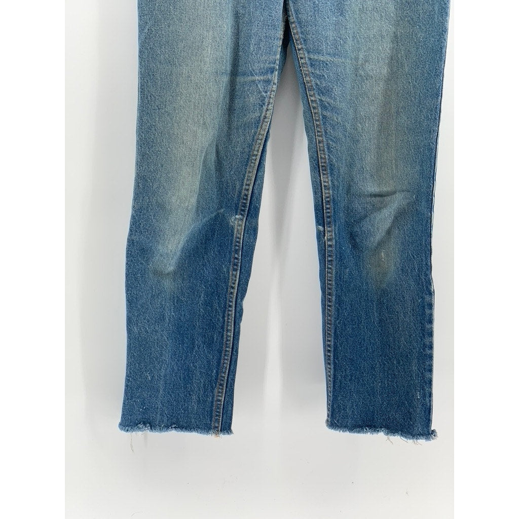 LEVI'S Misses Vintage Medium Blue Denim Frayed Classic Straight Jeans SZ L