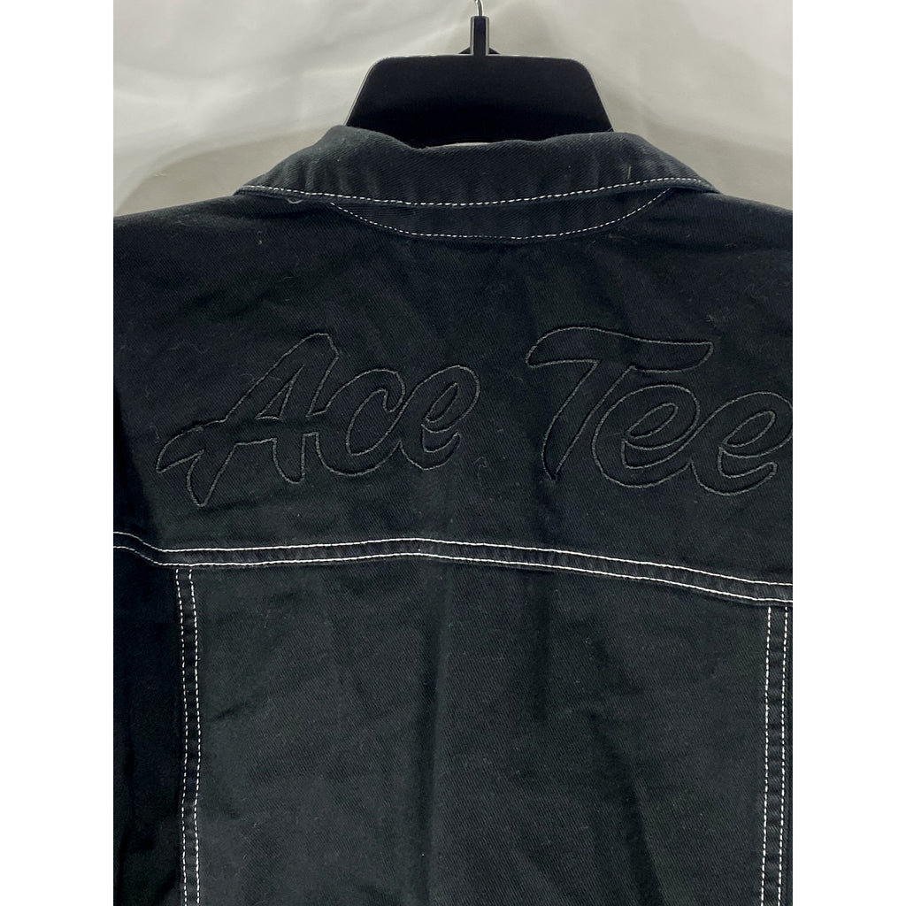 H&M Women’s Black Solid Patch Pocket Cropped Denim Jacket SZ 8