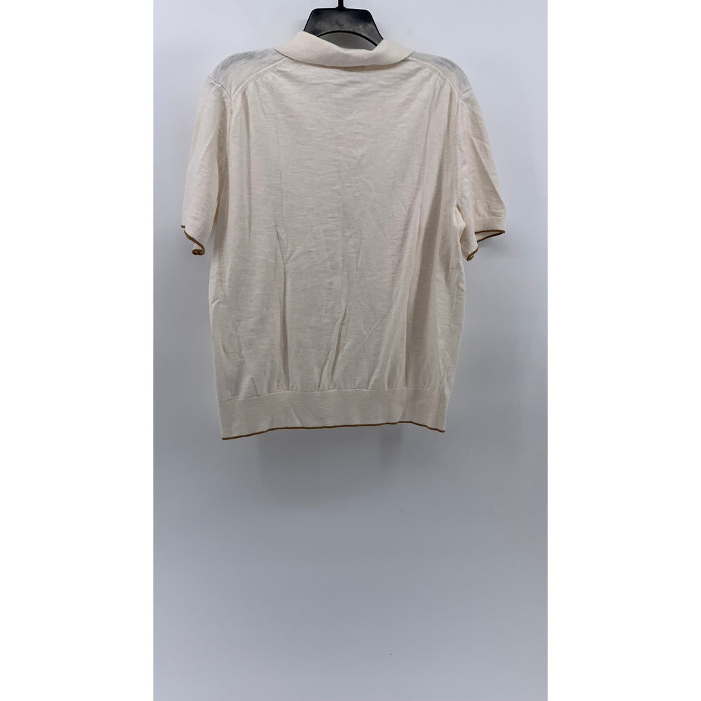 BANANA REPUBLIC Men's Off-White Short Sleeve Organic Cotton Polo Shirt SZ L