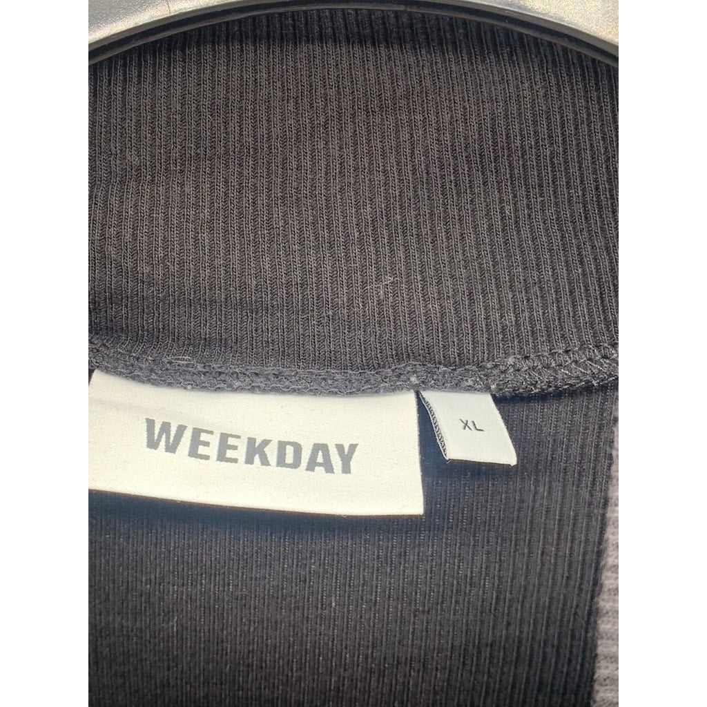 WEEKDAY Women's Black Rib Knit Mock-Neck Long Sleeve Casual Top SZ XL