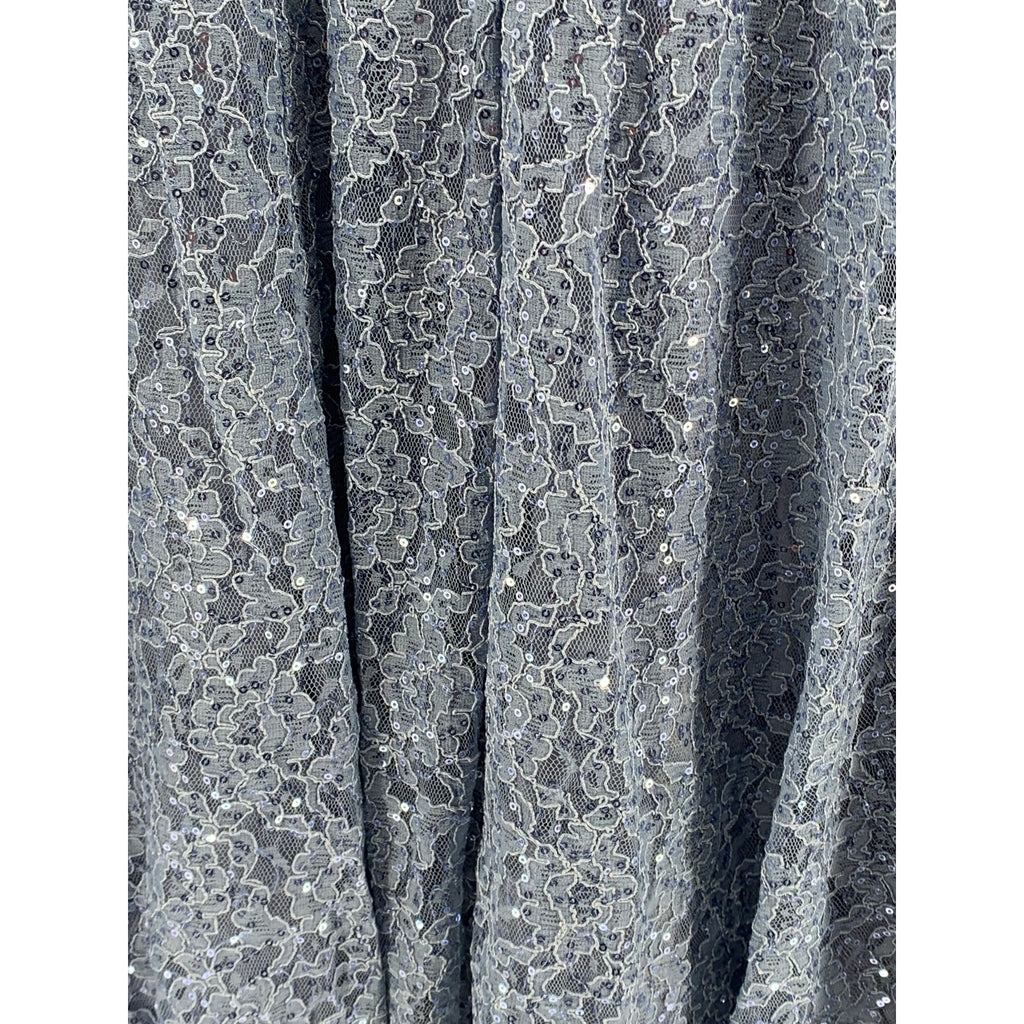 SLNY Women's Blue Sequin Embellished Floral Lace Short Sleeve A-Line Dress SZ 10