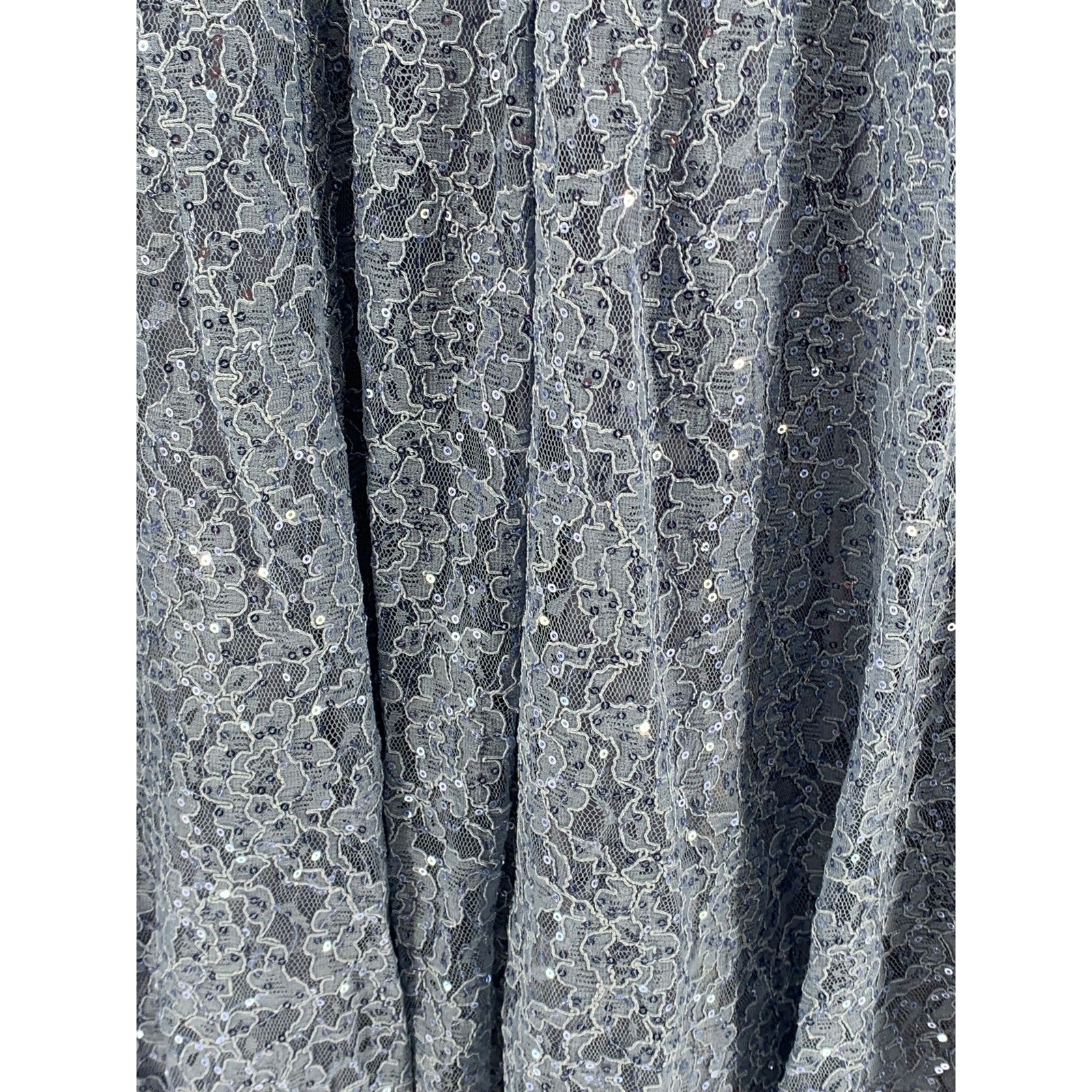 SLNY Women's Blue Sequin Embellished Floral Lace Short Sleeve A-Line Dress SZ 10