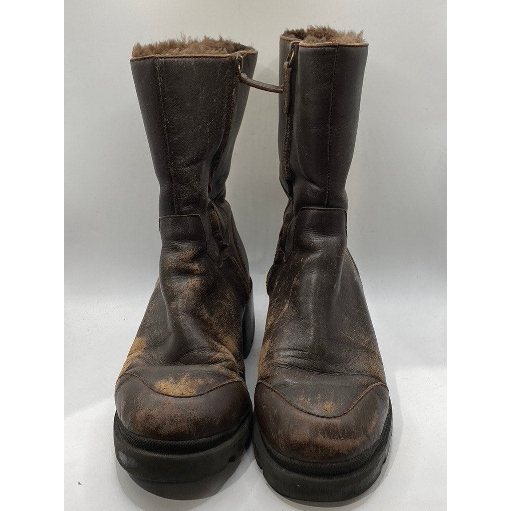 Women's Brown Leather Distressed Black Heel Mid-Calf Shearling Boots SZ 40(US10)