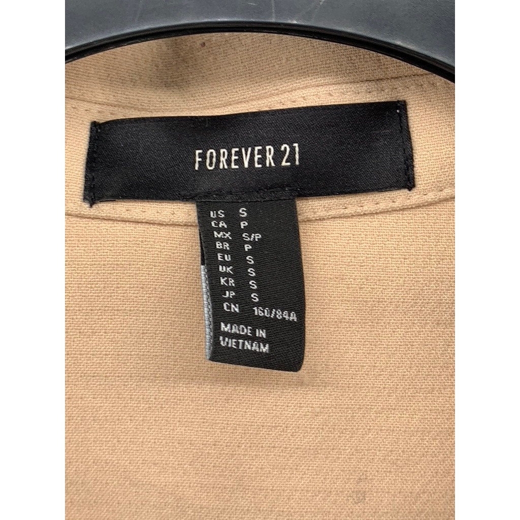 FOREVEVER 21 Women's Tan Button-Up Long Sleeve Cropped Jacket SZ S