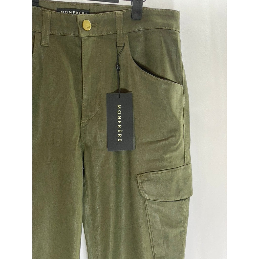 MONFRERE Men's Olive Green Coated Verdant Preston Skinny-Leg Cargo Pant SZ 34