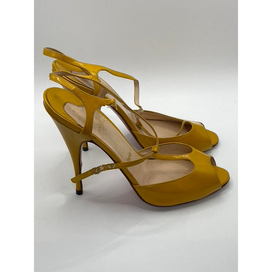 CHRISTIAN LOUBOUTIN Women's Mustard Yellow Peep-Toe Stiletto Heels SZ 39(US9)